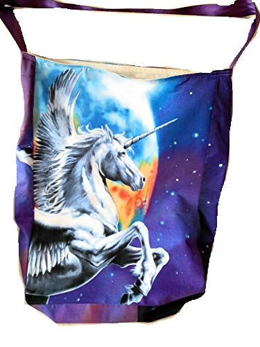 Extra large Tote bag in Pegasus cotton and heavy duty nylon lining with seat belt strap, moon & stars