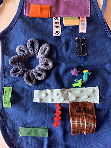Adult Fidget Apron, tactile apron, various fidgets and ribbons, zipper, washable
