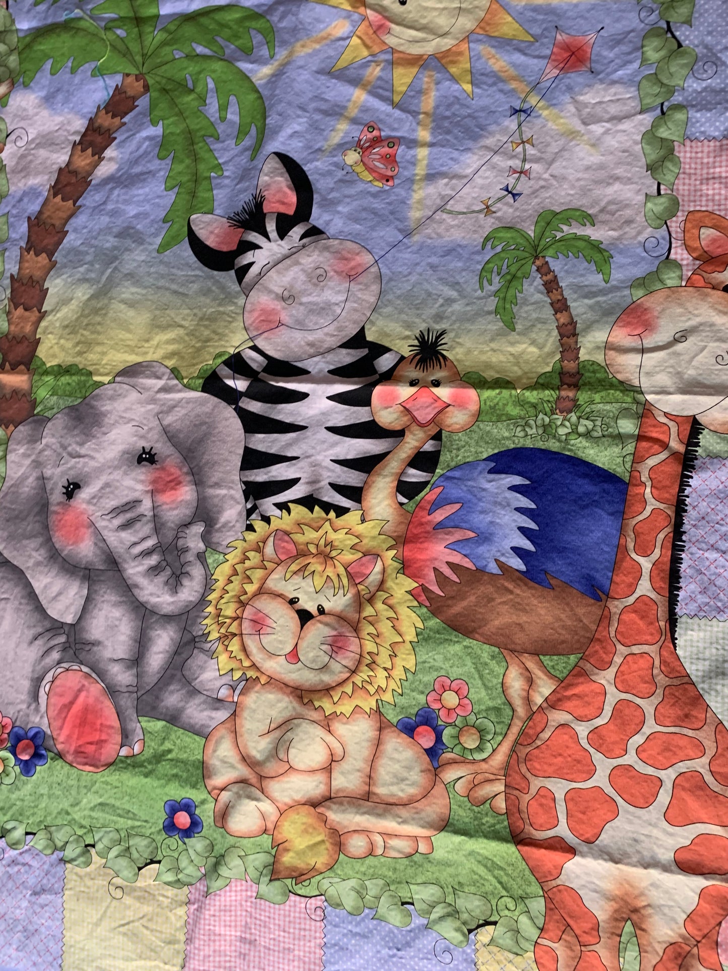 Cotton Panel with baby zoo animals, 33" x 40", quilt panel, blanket