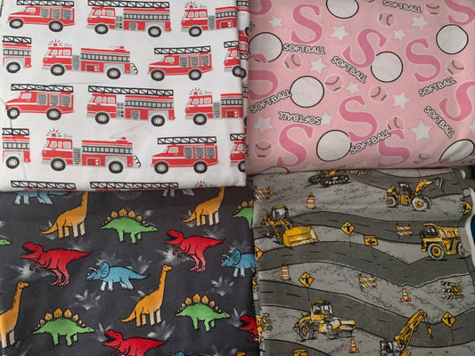 Custom twin weighted blanket for child or adult in girls softball, construction tractors, fire trucks, trains, 8-15 lbs