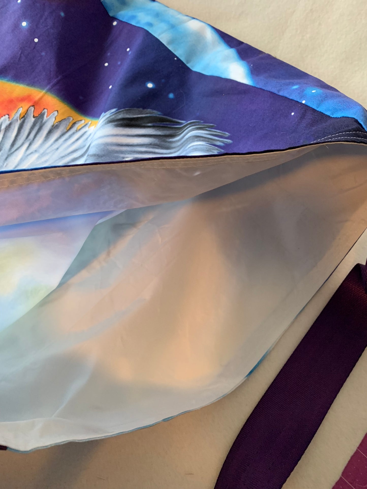 Extra large Tote bag in Pegasus cotton and heavy duty nylon lining with seat belt strap, moon & stars