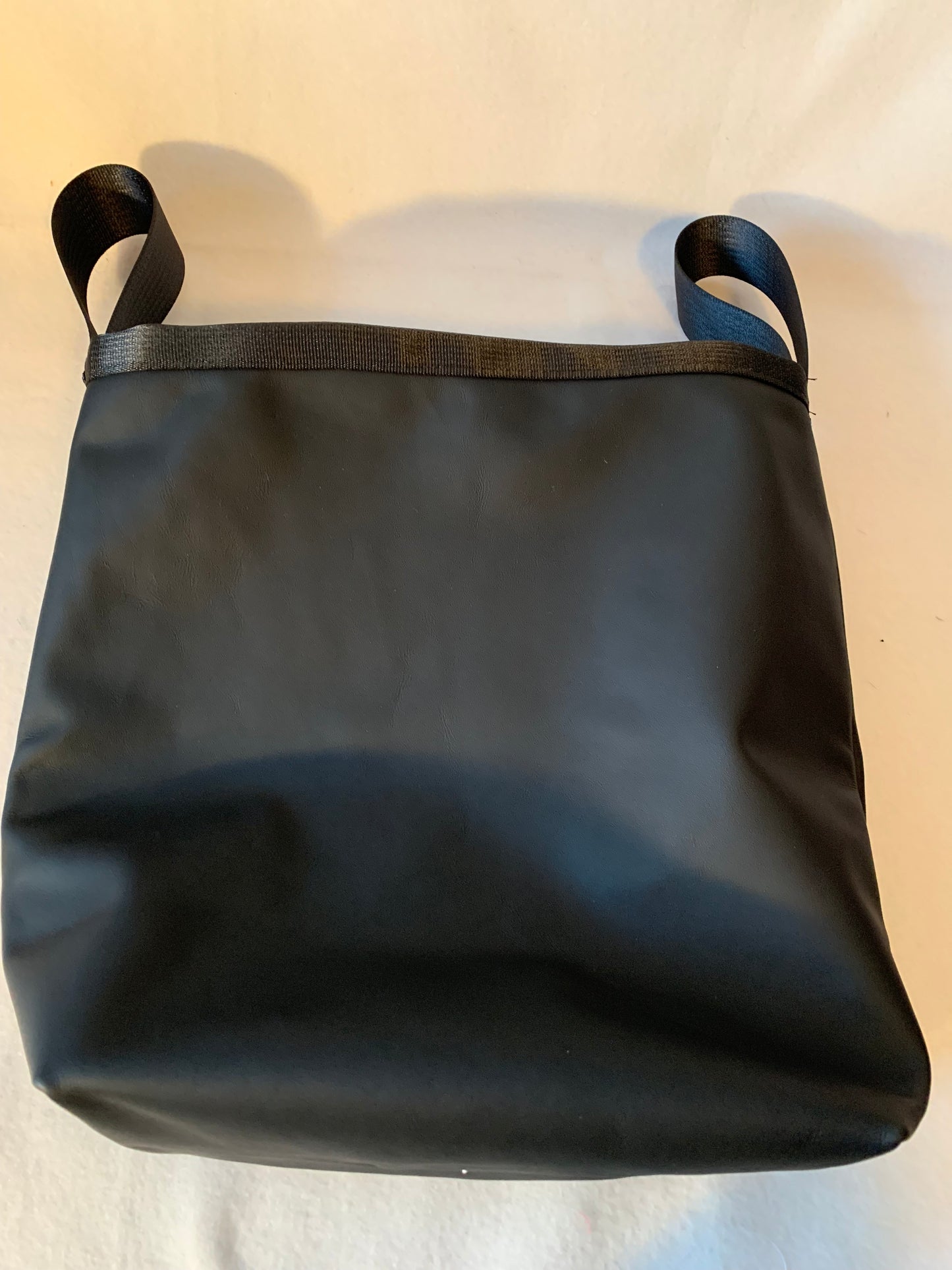 Wheelchair bag, wheelchair tote in faux leather and seat belt straps