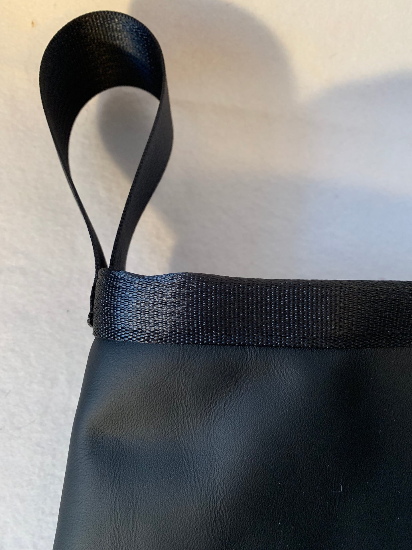 Wheelchair bag, wheelchair tote in faux leather and seat belt straps