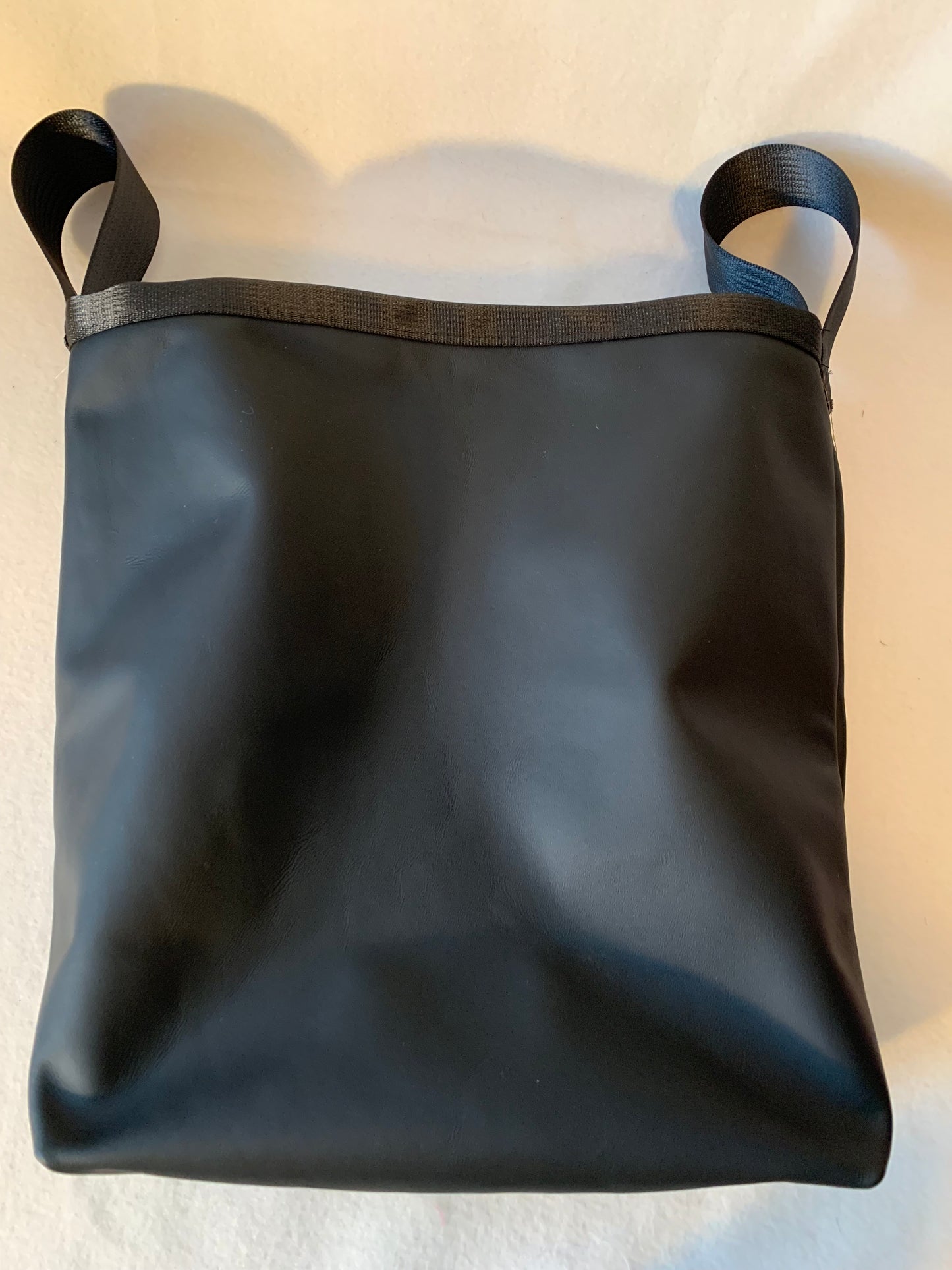 Wheelchair bag, wheelchair tote in faux leather and seat belt straps
