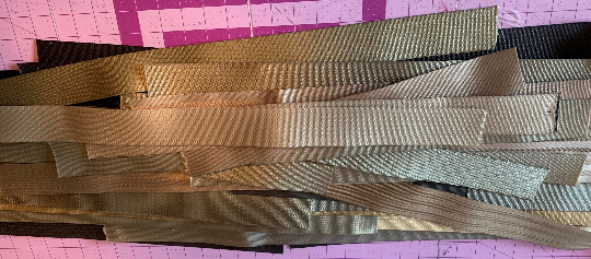 Lot Seat Belt Webbing Pieces from 12" to 36", APPROX 40 YDS TOTAL, various sizes and colors, automotive seatbelt webbing