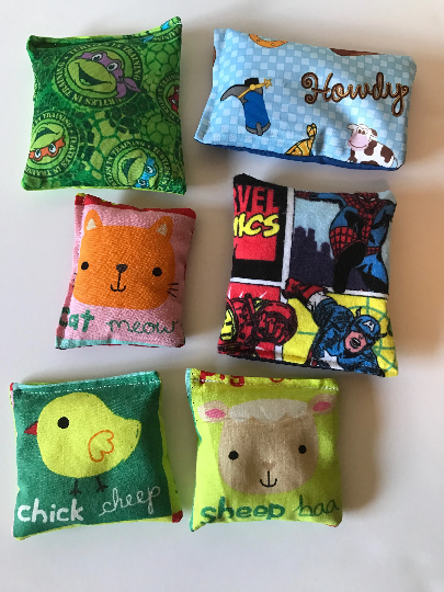 Weighted small Fidget bags in various patterns, set of 10, girl or boy, washable pocket pads, animals, characters, fun sensory toy