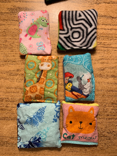 Weighted small Fidget bags in various patterns, set of 10, girl or boy, washable pocket pads, animals, characters, fun sensory toy