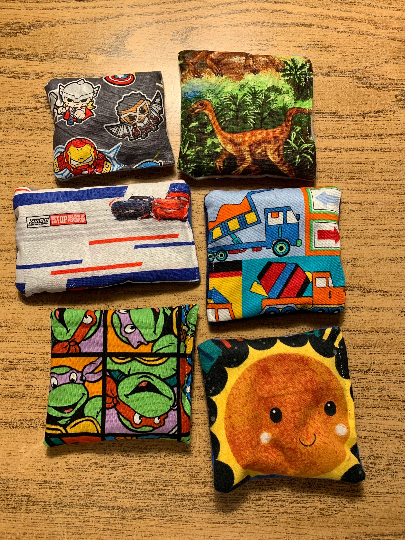 Weighted small Fidget bags in various patterns, set of 10, girl or boy, washable pocket pads, animals, characters, fun sensory toy