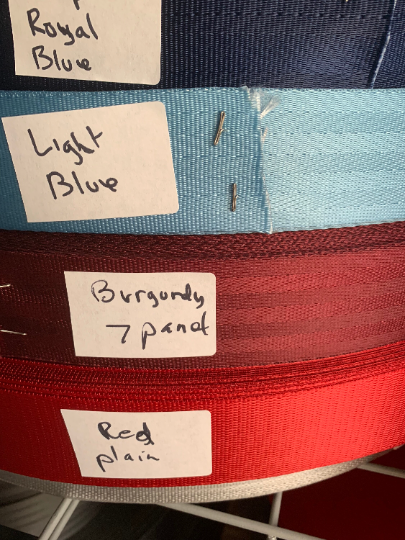 SEAT BELT WEBBING, 5, 10 or 20 yards in various colors, seatbelt strapping, diy craft projects, purse handbags