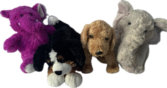 Weighted stuffed animal, elephant or dog 3 lbs, washable plush buddy, tri colored, tan, purple, grey