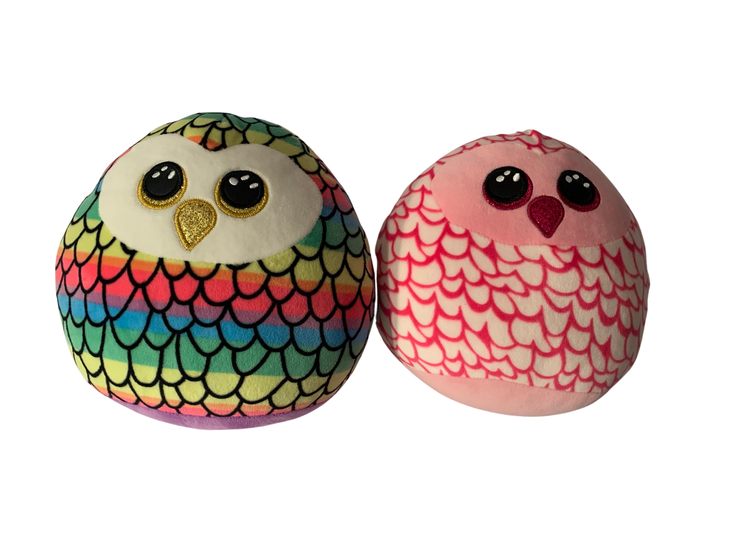 Weighted stuffed animals, round owl, reindeer, unicorn or cat plushies with 4 lbs, colorful owl plush buddy, washable, birds, Aunt Sandy's Sewing