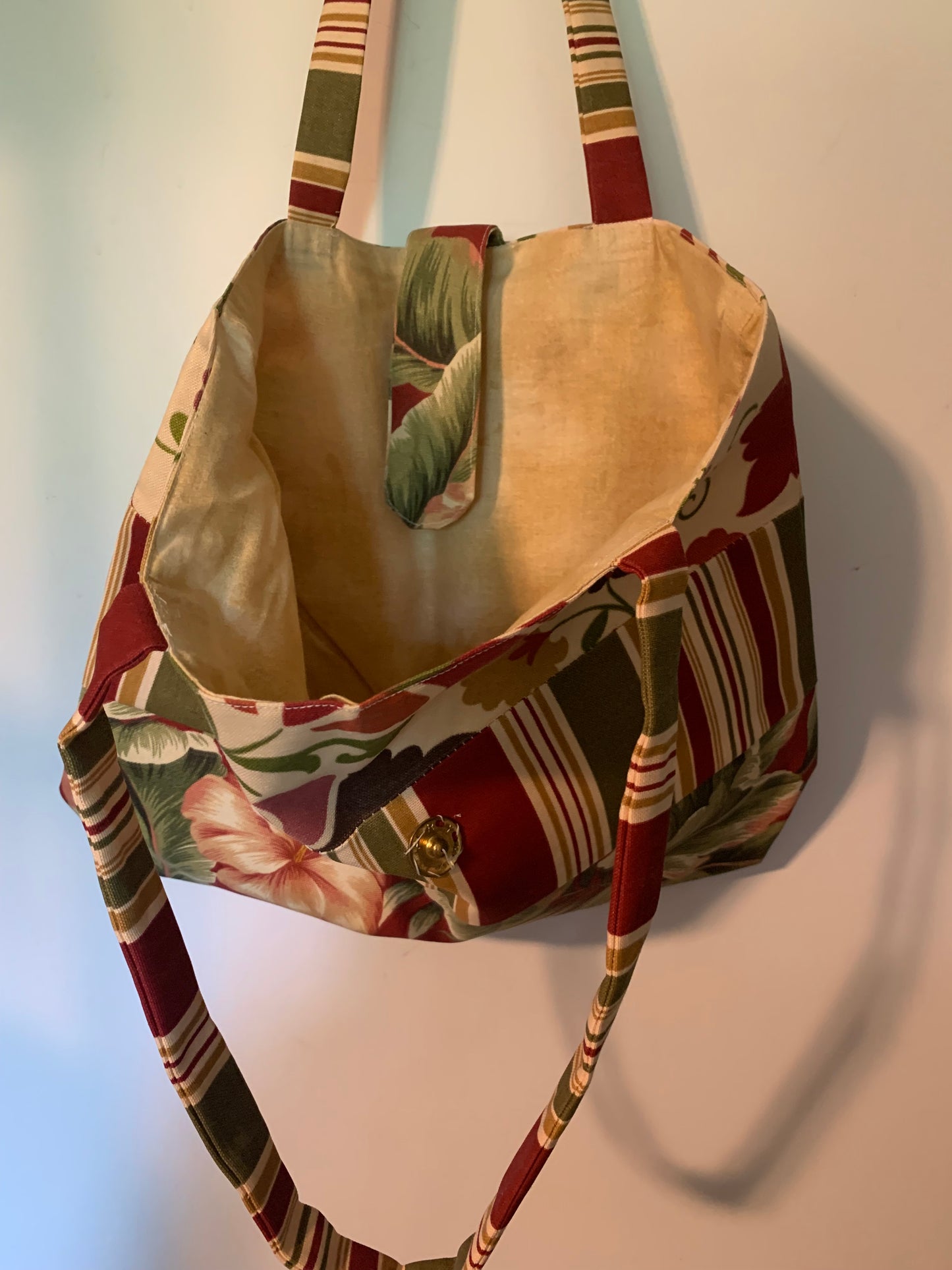 Printed Tote Bag, medium sized, Washable, stripes, flowers, handbag