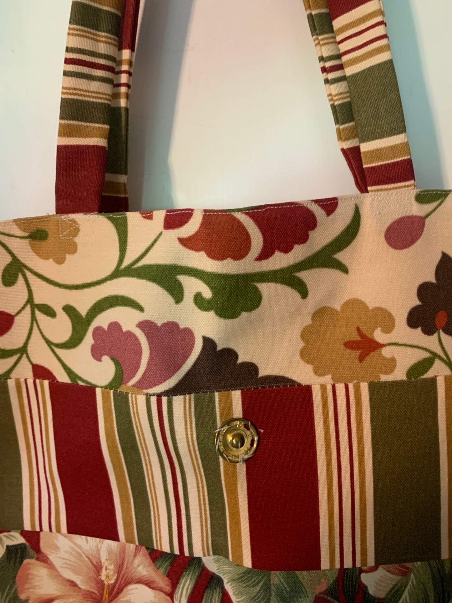 Printed Tote Bag, medium sized, Washable, stripes, flowers, handbag