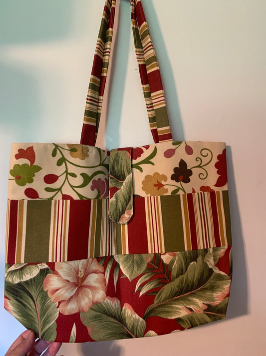Printed Tote Bag, medium sized, Washable, stripes, flowers, handbag