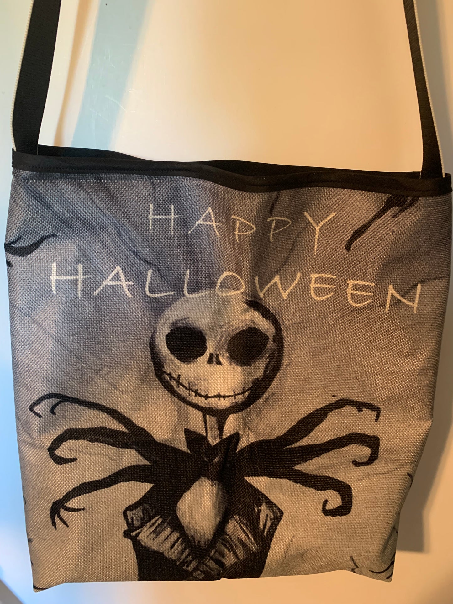 Halloween Themed Tote Bag, Nightmare before Christmas, Skull Print Design, Spooky Holiday Shopping Bag with Handles