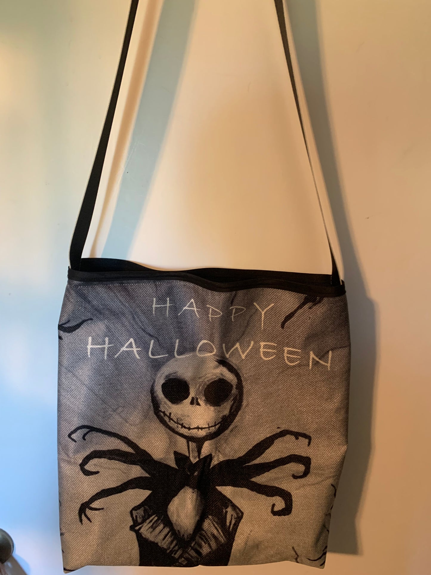 Halloween Themed Tote Bag, Nightmare before Christmas, Skull Print Design, Spooky Holiday Shopping Bag with Handles