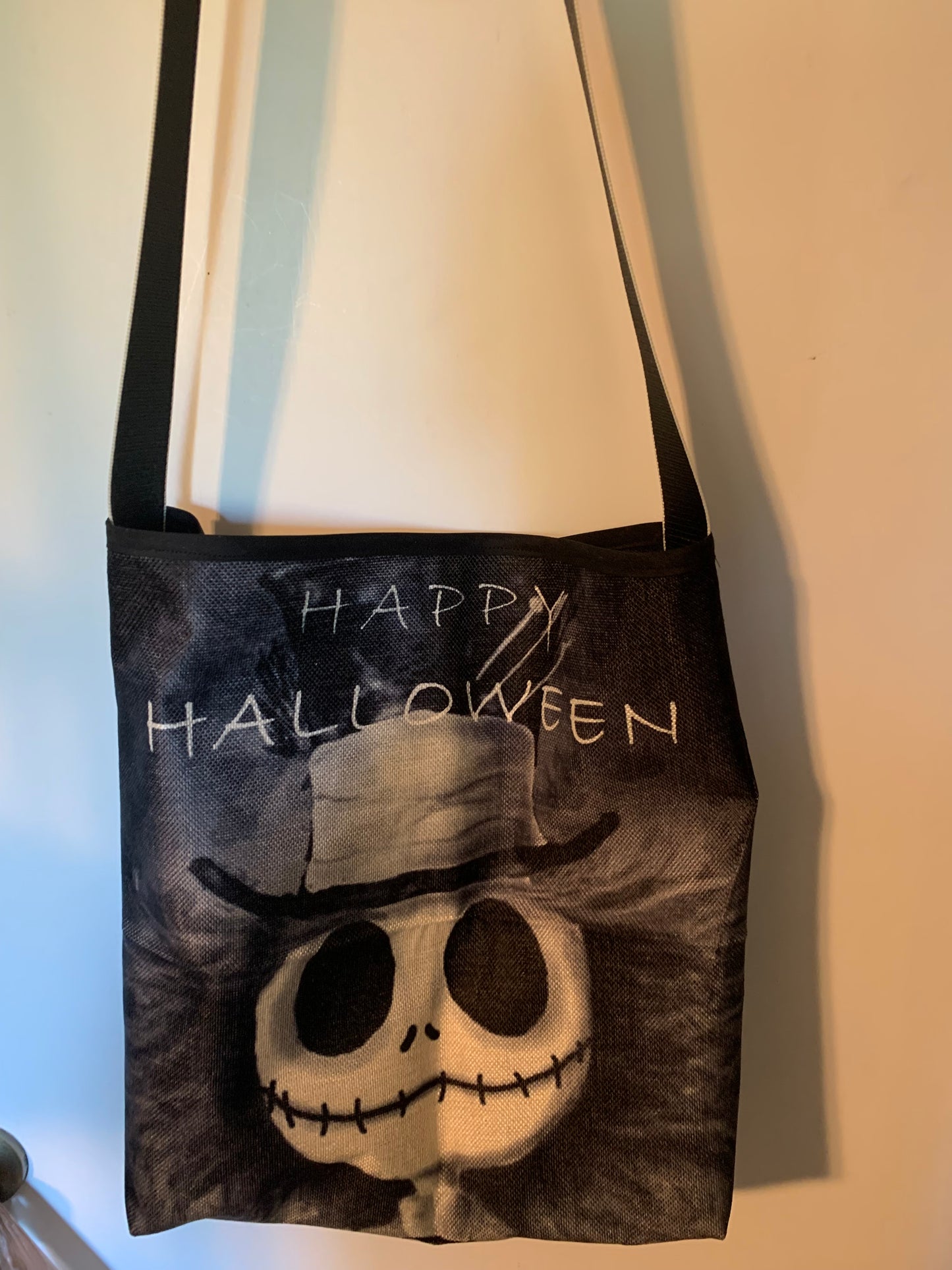 Halloween Themed Tote Bag, Nightmare before Christmas, Skull Print Design, Spooky Holiday Shopping Bag with Handles