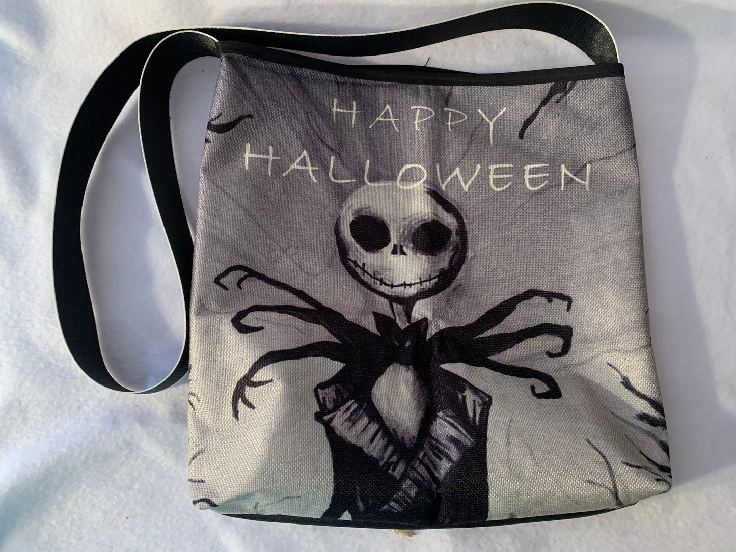 Halloween Themed Tote Bag, Nightmare before Christmas, Skull Print Design, Spooky Holiday Shopping Bag with Handles