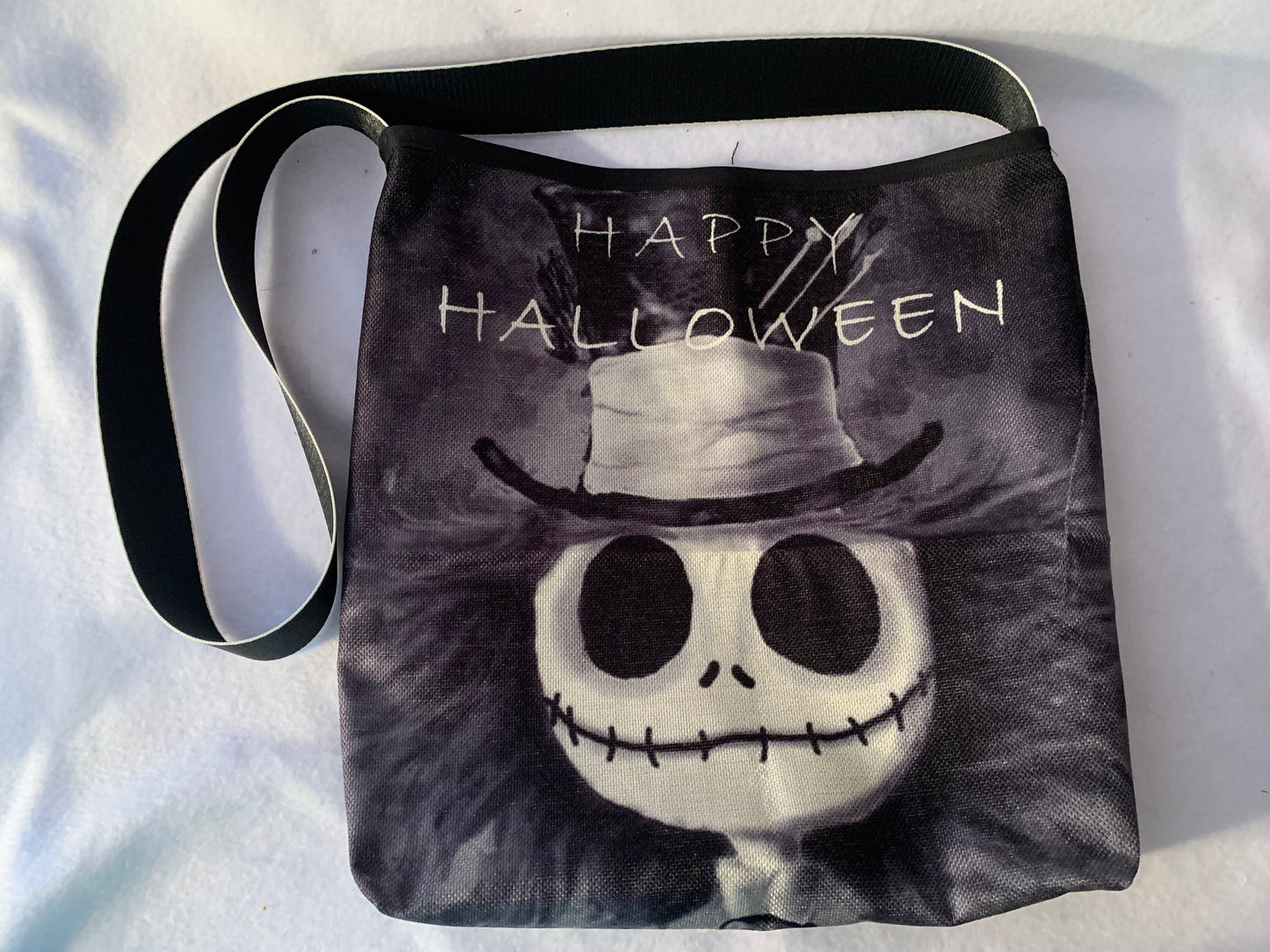 Halloween Themed Tote Bag, Nightmare before Christmas, Skull Print Design, Spooky Holiday Shopping Bag with Handles