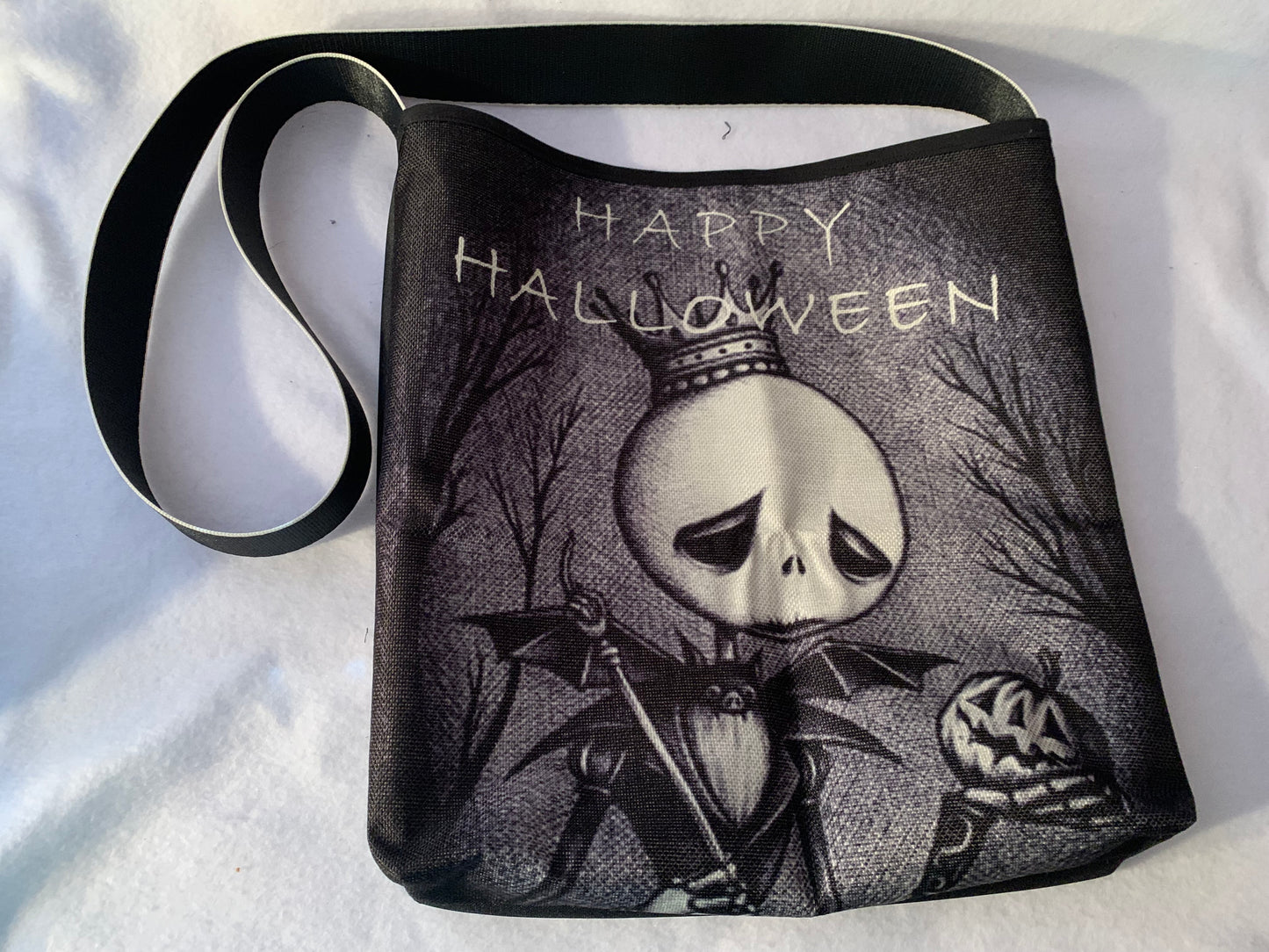 Halloween Themed Tote Bag, Nightmare before Christmas, Skull Print Design, Spooky Holiday Shopping Bag with Handles