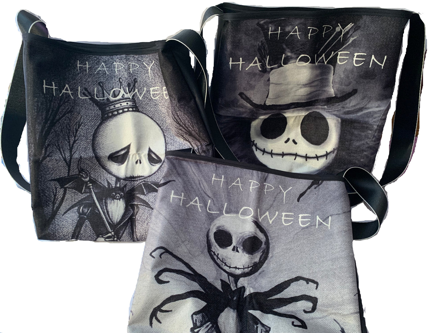 Halloween Themed Tote Bag, Nightmare before Christmas, Skull Print Design, Spooky Holiday Shopping Bag with Handles