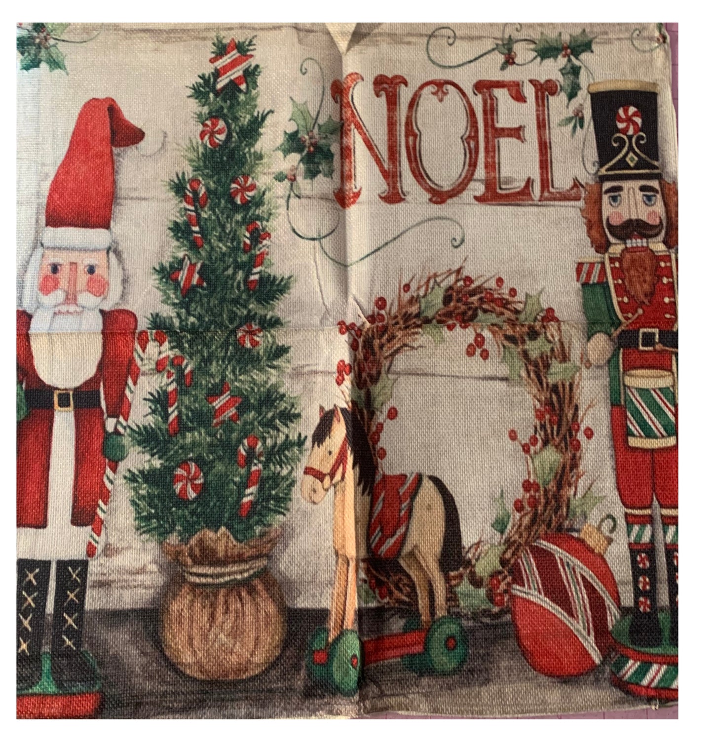 Winter Christmas Themed Tote Bag, cotton linen, Xmas Holiday Shopping Bag with Handles, large sized, reusable grocery bag, seatbelt straps