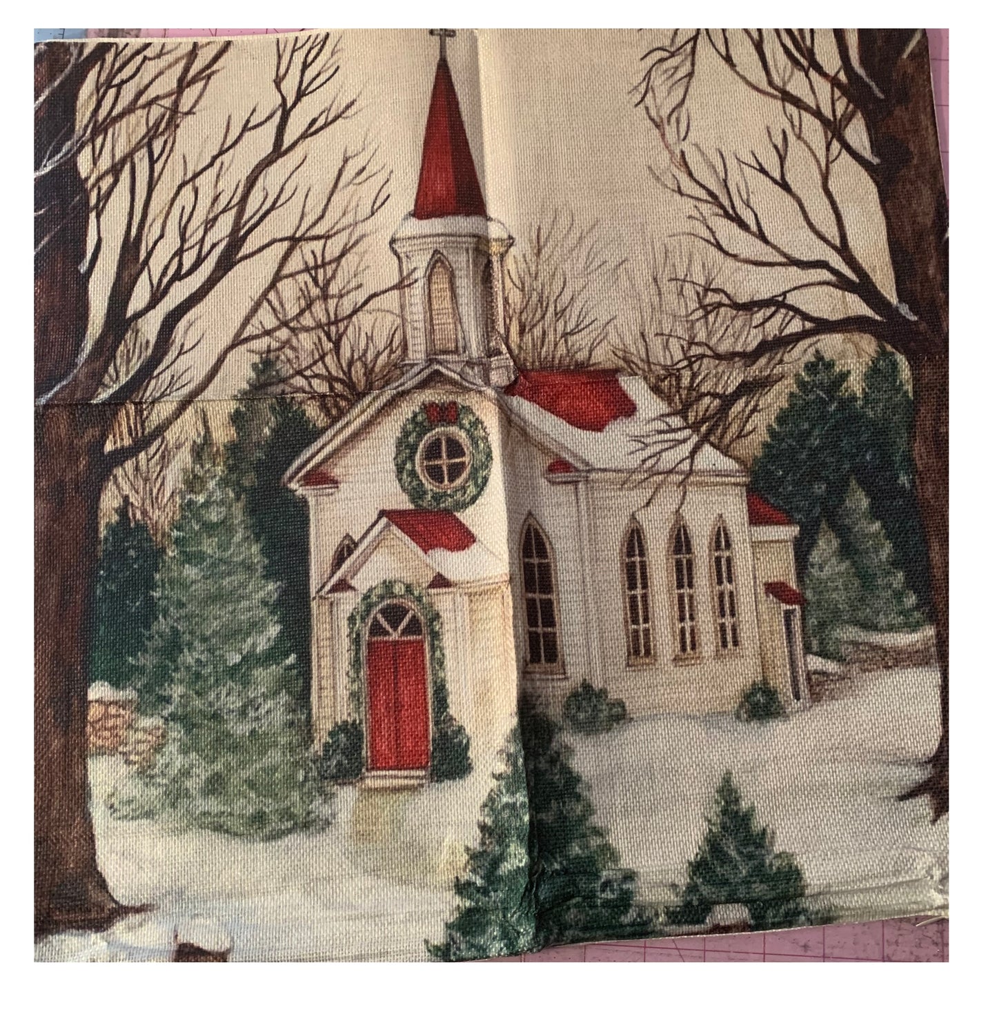 Winter Christmas Themed Tote Bag, cotton linen, Xmas Holiday Shopping Bag with Handles, large sized, reusable grocery bag, seatbelt straps