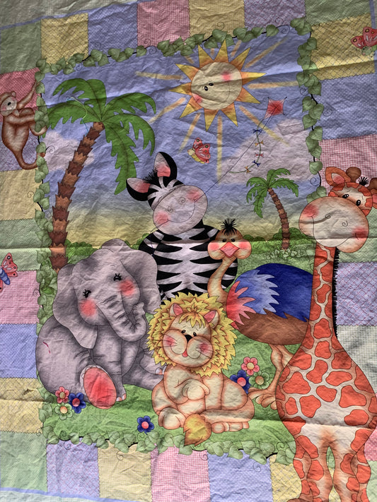 Cotton Panel with baby zoo animals, 33" x 40", quilt panel, blanket