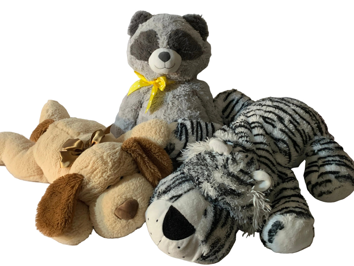 Jumbo WEIGHTED STUFFED ANIMAL, large white tiger, raccoon or dog sensory toy, with 15 lbs, washable