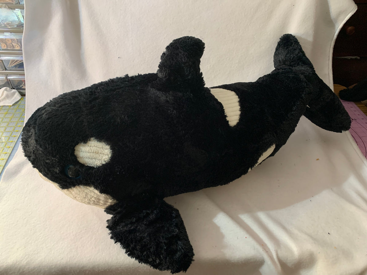 Weighted stuffed animal, Jumbo Orca Whale, with 12 or 20 lbs, large washable plush buddy, shamu fish