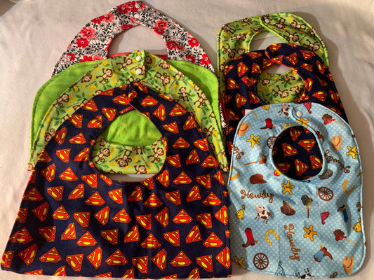 Special Needs Bib, Waterproof Clothes Protector, Large Child or Adult Size, Reversible PUL and Flannel