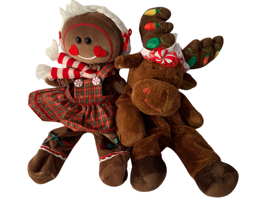 Weighted stuffed animal, moose or gingerbread girl with 4 lbs, washable plush, Christmas buddies