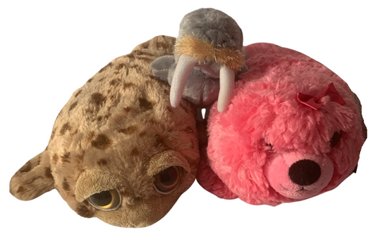 Weighted stuffed animal, white seal or walrus plush with 2-3 lbs, sea animals, brown spotted seal, pink, washable buddy, sea creatures, autism buddy