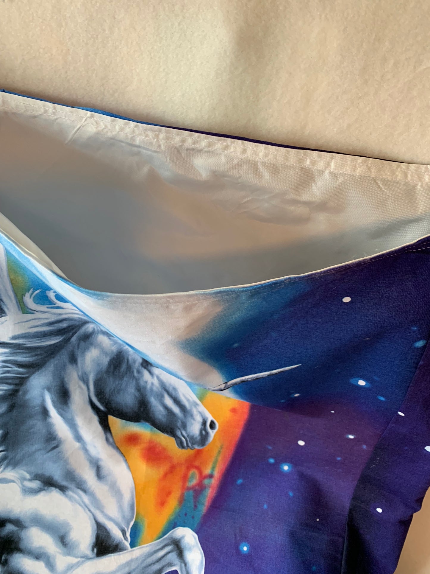 Extra large Tote bag in Pegasus cotton and heavy duty nylon lining with seat belt strap, moon & stars