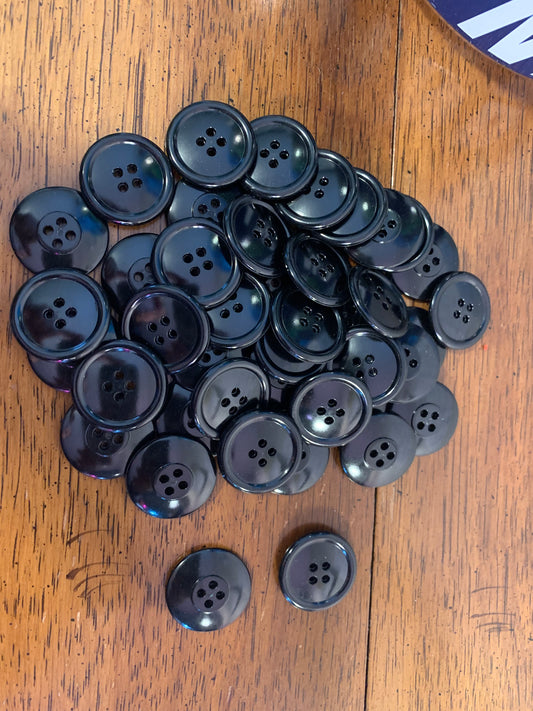 Black Buttons 1" with 4 holes - SET OF 50