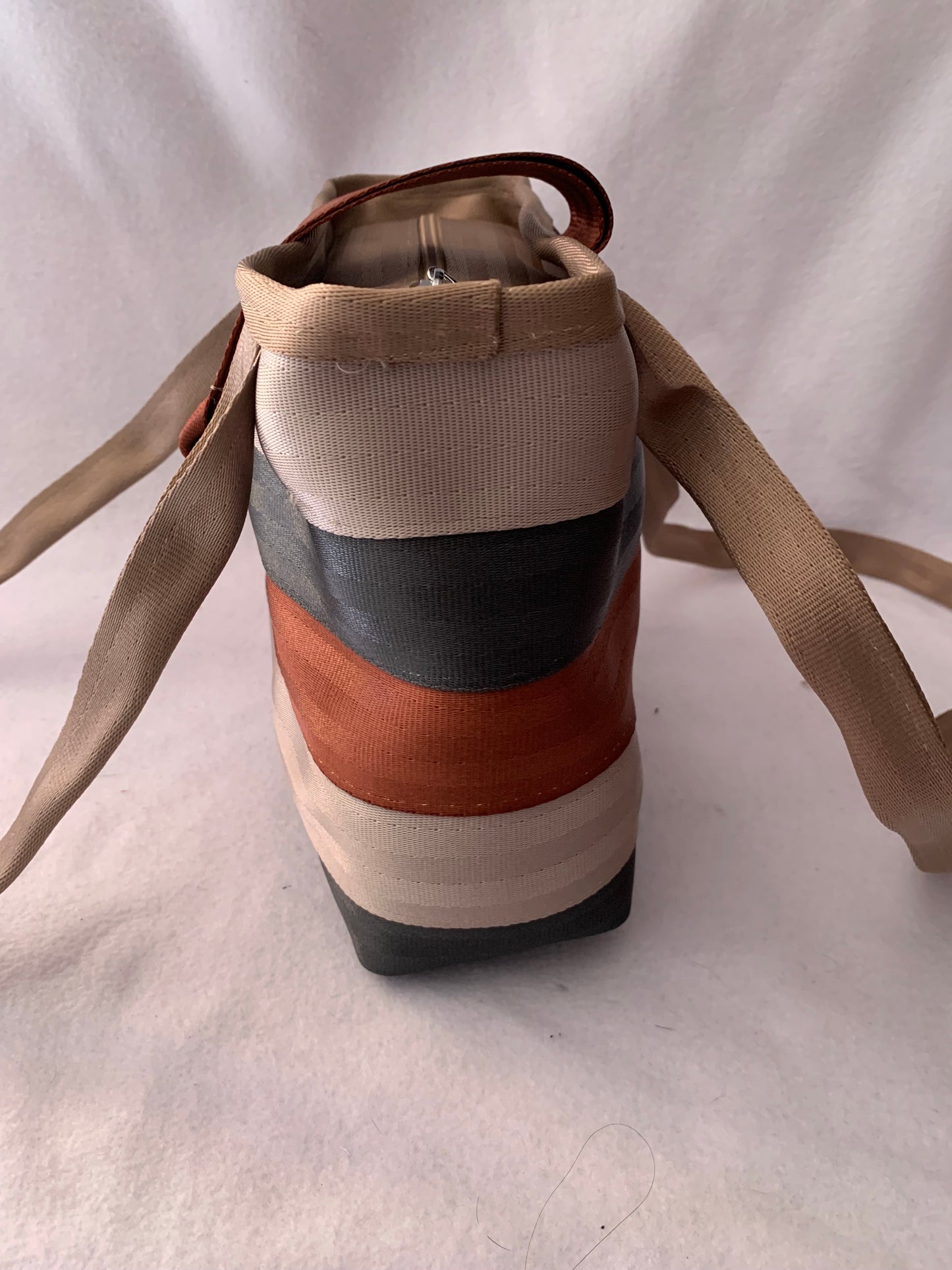 Seatbelt Purse, Seat belt Handbag in mixed tans, washable, zipper and magnetic flap