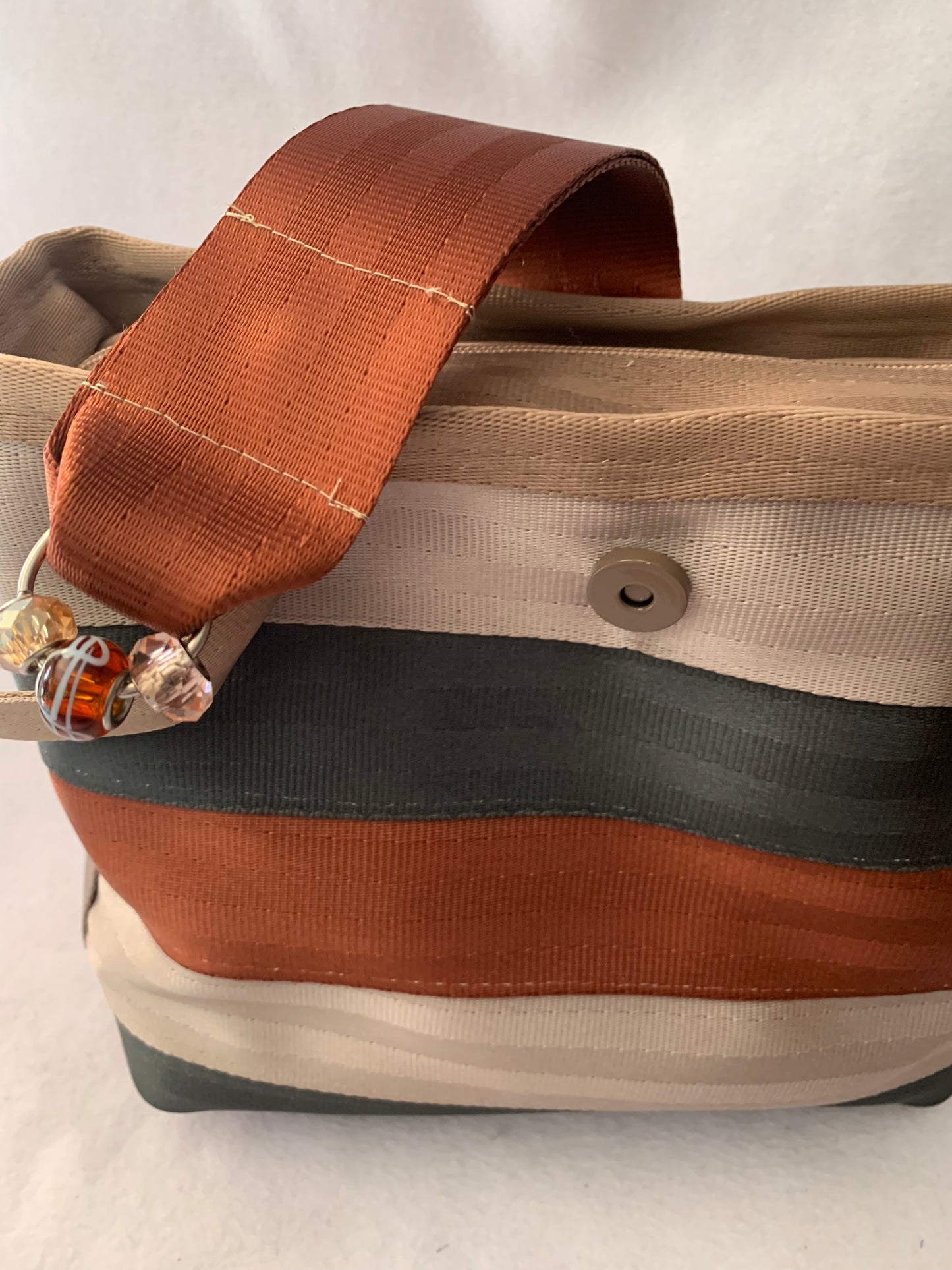 Seatbelt Purse, Seat belt Handbag in mixed tans, washable, zipper and magnetic flap