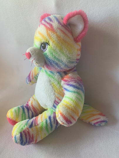 Weighted stuffed animal, Large plush cat with 4 lbs, rainbow, grey, beige kitten, washable buddy, orange stripe, Aunt Sandy's Sewing, autism sensory toy