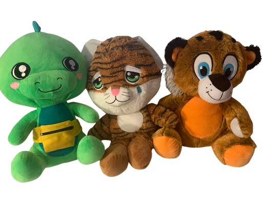 Large Weighted stuffed animal, plush tiger or dinosaur sensory toy with 4 lbs, washable weighted buddy