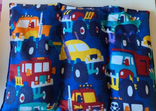 Large Weighted Lap Pad, monster trucks with 5 lbs, washable